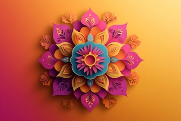 Fototapeta na wymiar Happydiwali rule of third. Paper Graphic of Indian Rangoli. Rangoli - A traditional Indian art of decorating the entrance to a house.diwali rule of third festival holiday 
