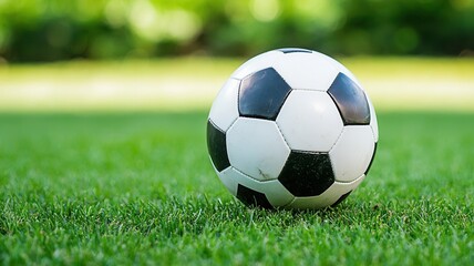 Fototapeta premium Soccer big resting on lush green ball ready for the field game