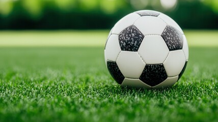 Soccer ball green on lush the field ready for resting big game