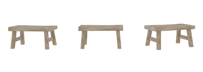 Three Wooden Stools, Light Color, Simple Design. Interior Furniture, Seats, Isolated. Transparent,...