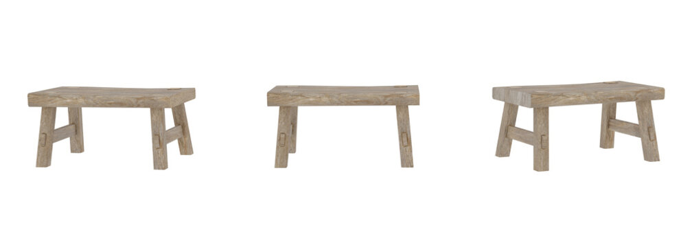 Three Wooden Stools, Light Color, Simple Design. Interior Furniture, Seats, Isolated. Transparent, png.