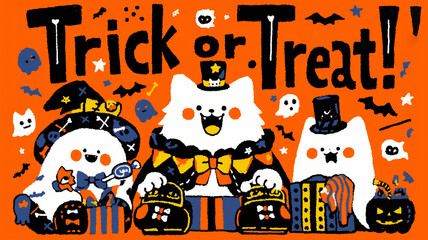 Candy or Life? Kids are asking for Halloween candy. Anime Halloween concept.