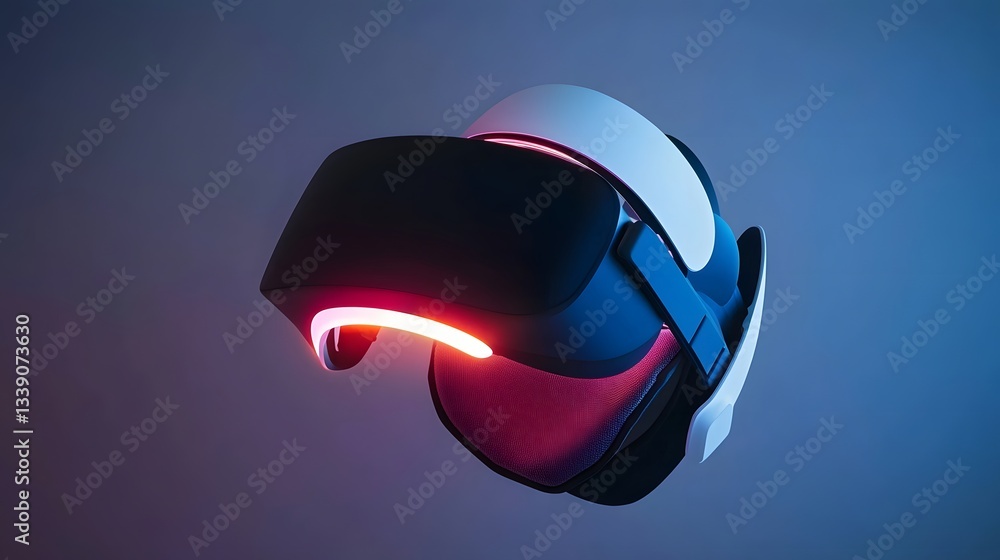 Poster futuristic virtual reality headset with glowing illuminated interface and advanced immersive technol