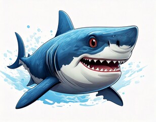 Obraz premium Cartoon Animation of Shark Fish Smiling Swimming Colorful