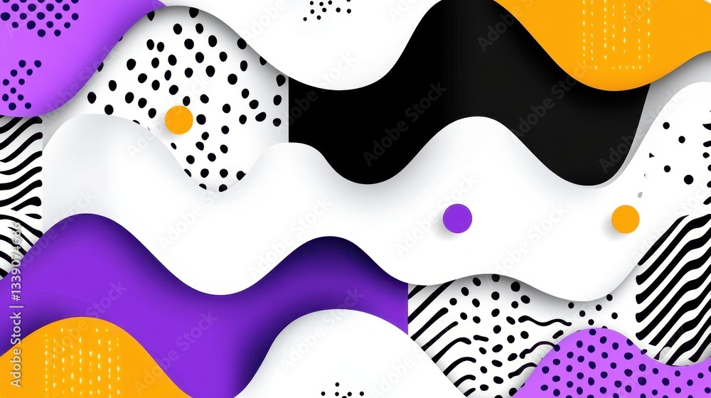 Poster memphis-style pattern with playful zigzags, dots, and geometric elements in neon summer colors