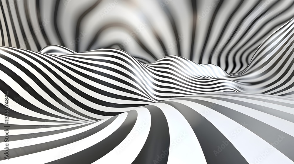 Poster hypnotic geometric optical illusion with dynamic black and white distortions abstract surreal art wi