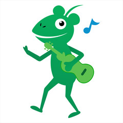 Vector illustration of a frog singing with a guitar
