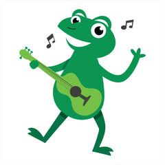 Vector illustration of a frog singing with a guitar