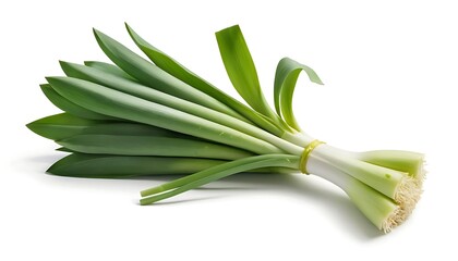 Obraz premium Fresh Leeks Bundle on White Background Ready for Cooking and Recipes