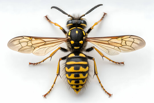 Macro vespe showing fine details of wings and striking yellow black markings