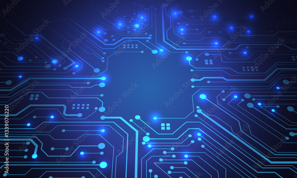 Aufkleber abstract blue circuit board technology connected lines electronics elements computer motherboard chi