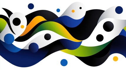 Abstract ocean-inspired pattern using wavy lines, dots, and semicircles in blues and greens with simplified fish shapes integrated for a tropical travel theme