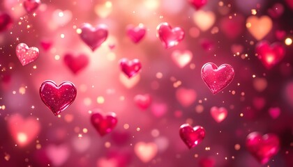 Obraz premium Floating Red Heart Shapes on a Bokeh Background for Valentine's Day