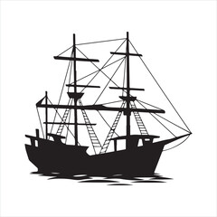 Fishing ship deploying nets in the sea Silhouette
