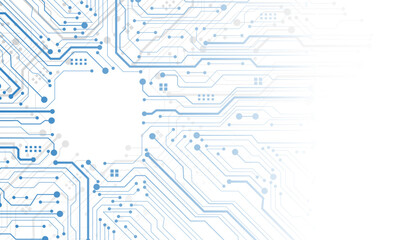 Abstract blue grey circuit board technology connected lines electronics elements computer motherboard chip processor semiconductor digital on white background vector