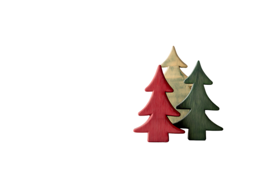 Wooden Christmas Trees, Stylish Holiday Decorations on transparent background
