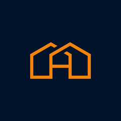 Orange Geometric House Logo on Dark Blue Background