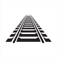 Curved Railroad Tracks Leading to the Horizon Silhouette
