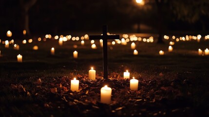 Night Remembrance with Candles and Cross