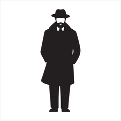 Silhouette of a man in a coat with open arms
