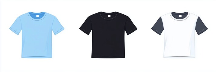 
Vector icon set of t-shirts in a simple, flat style. Vector illustration with a white background, a blue and black color scheme,