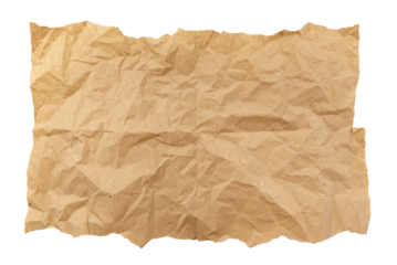 A sheet of old yellowed crumpled paper on a white background. Isolate paper