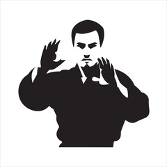 Silhouette of a man in a coat with open arms
