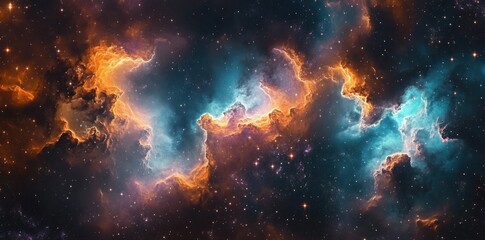 Colorful Nebula and Space Clouds with Stars Rendering, Abstract Background for Design, Banner