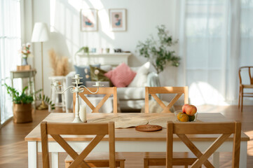 Bright and Airy Dining Area With Natural Light, Fresh Fruits, and Tasteful Decor in a Cozy Home
