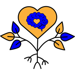 Heart and Brain Growing from Plant Icon with Transparent Background – Mental and Emotional Growth, Nature-Inspired Healing, Cognitive Development, Vector Art