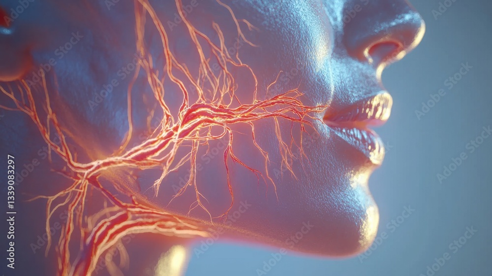 Poster detailed illustration of nerve branching into three sections with red highlights, visualizing pain s