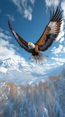 Eagle Flying Over Snowy Mountains