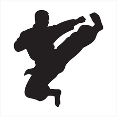 Martial Artist in a Karate Stance Silhouette
