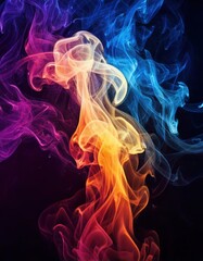Obraz premium Multicolored smoke puff cloud design elements on a dark background