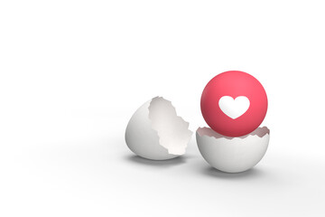 Heart Symbol Emerging from a Cracked Egg Representing Love and Connection