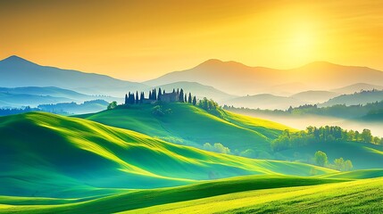 Sunrise over rolling hills