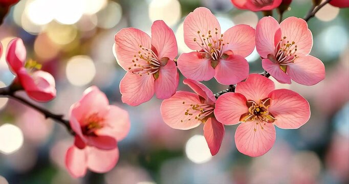 Pink blossoms, spring, sunrise, nature, beautiful flowers