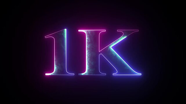 Abstract glowing neon light 1K letter animation. 1K followers or subscribers