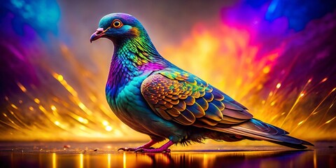 Fototapeta premium Bold Pigeon Gradient Background Metallic Foil Texture Surreal Photography Stock Photo