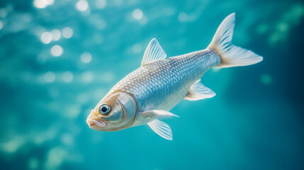 Naklejka premium A Bermuda Chub gracefully swimming against a vibrant blue ocean backdrop, with its sleek, shimmering scales glistening