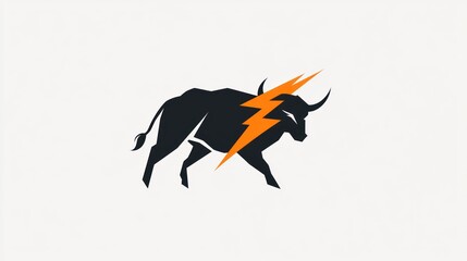 Powerful bull with lightning, energy concept, white background, logo design