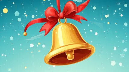 Festive Beauty Merry Christmas Card with Santa and Bell Cartoon Vector Illustration