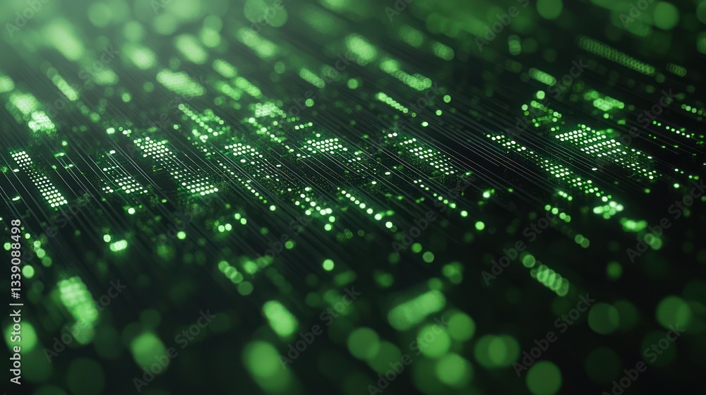Poster Abstract green digital data stream flowing.