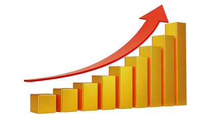 Fototapeta premium 3D Gold Bar Chart with Red Up Arrow Business Growth Success Concept