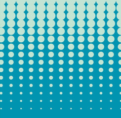 Abstract halftone gradient pattern with circular dots on a turquoise background. Modern geometric design creating a fading effect. Vector illustration