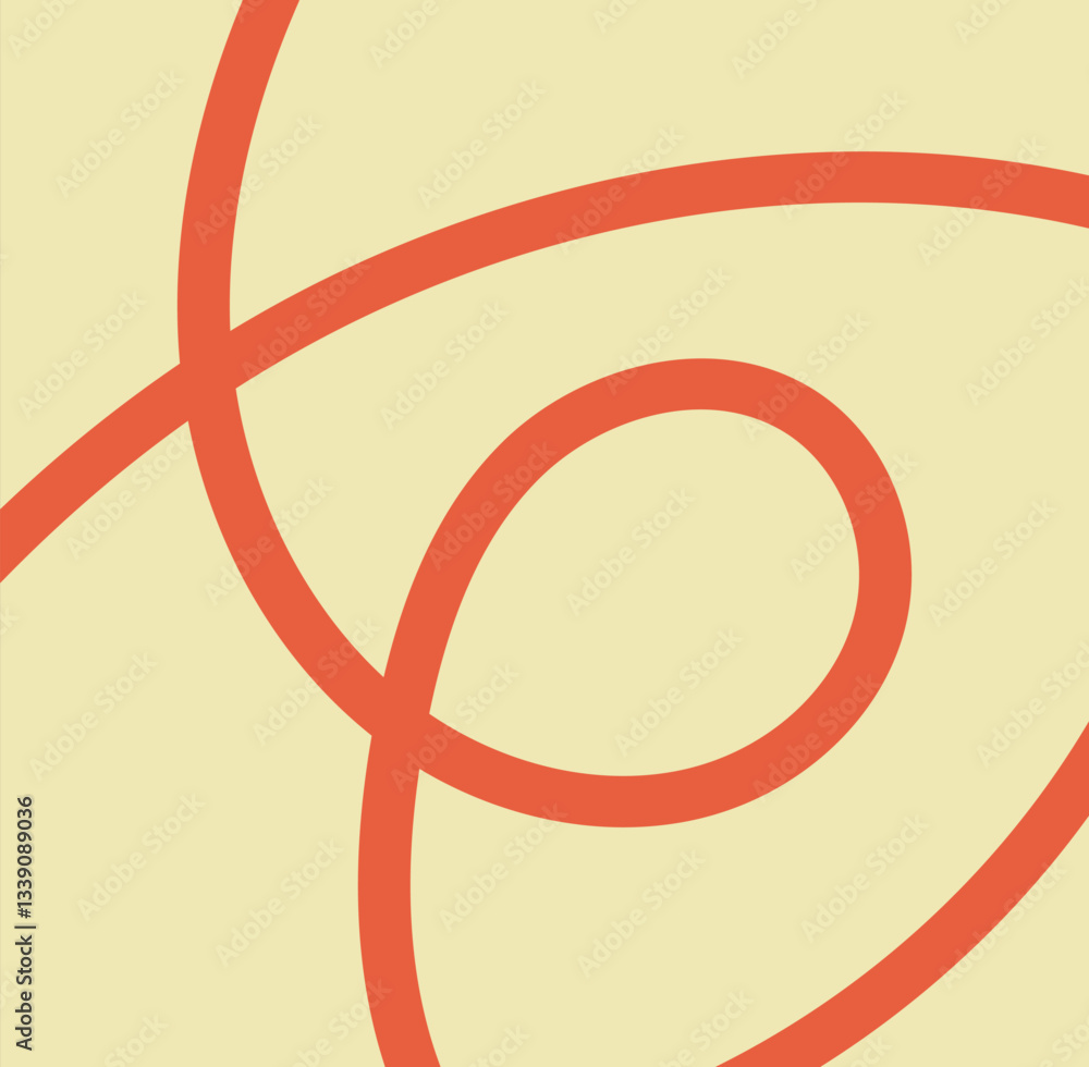 Poster abstract curved red lines on a soft yellow background. modern minimalistic composition with flowing 