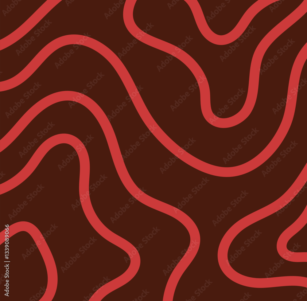 Aufkleber abstract wavy line pattern with red curved lines on a dark brown background. modern and stylish desi