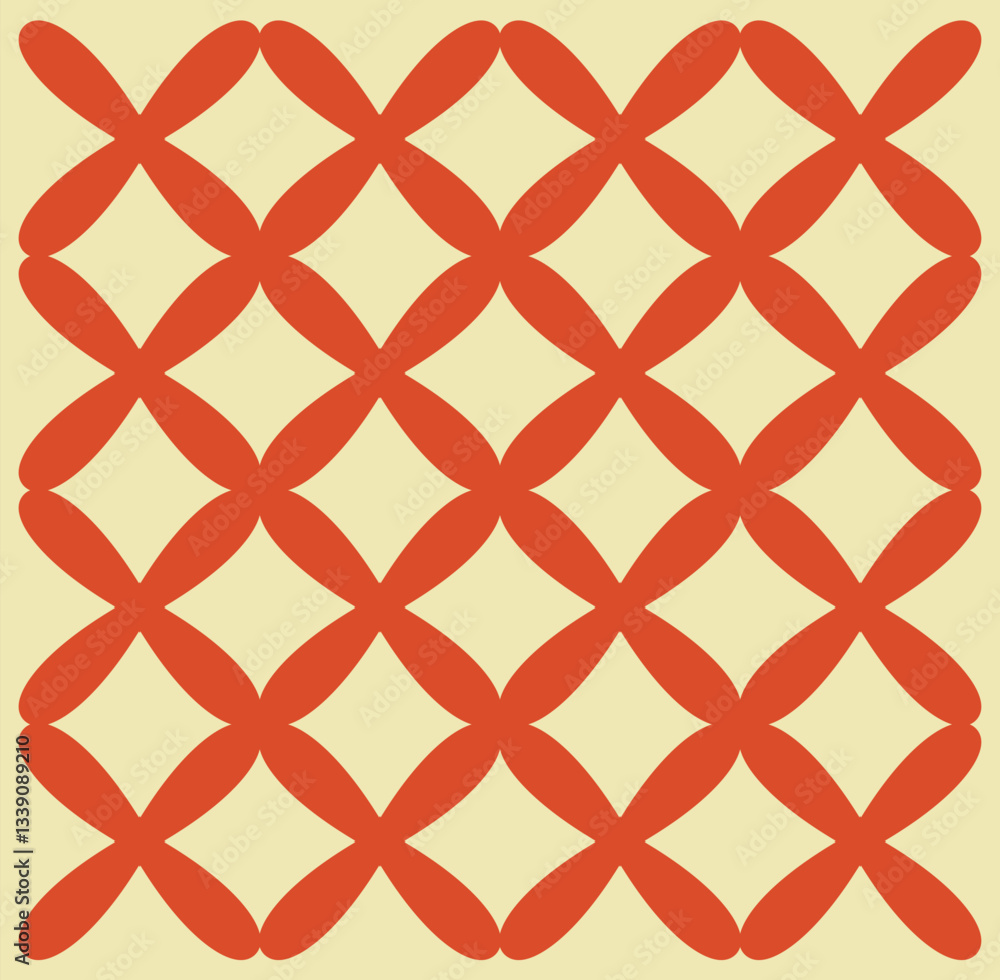 Poster abstract geometric pattern with interlocking red petal-like shapes forming a lattice structure on a 