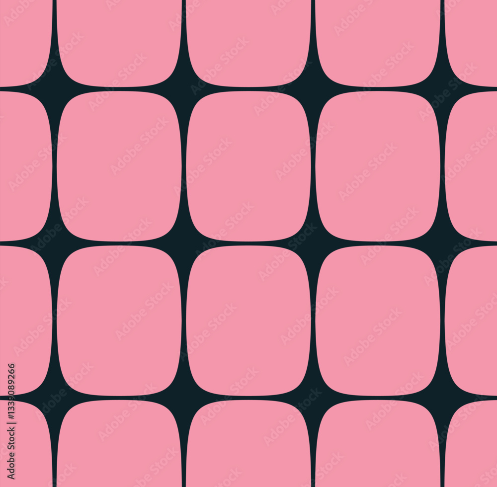 Poster abstract geometric seamless pattern with rounded squares in pink and black. retro-inspired design wi