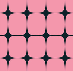 Abstract geometric seamless pattern with rounded squares in pink and black. Retro-inspired design with a bold and minimalistic style. Perfect for backgrounds and textiles. Vector illustration